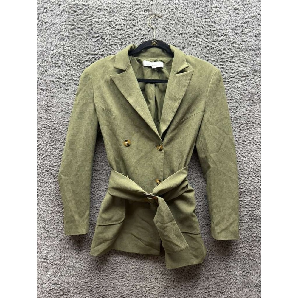 Osman Yousefzada Collective Double-Breasted Olive Belted‎ Blazer Womens Size 4
